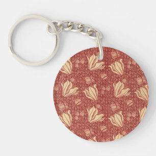 Morris Inspired Lily Flower Botanical Red Textile