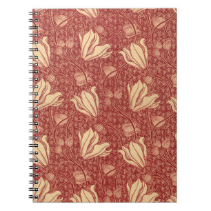 Morris Inspired Lily Flower Botanical Red Textile Anteckningsbok