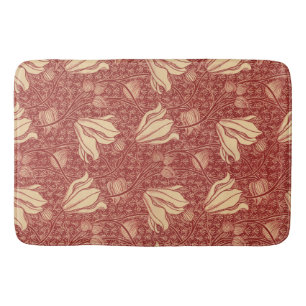 Morris Inspired Lily Flower Botanical Red Textile Badrumsmatta