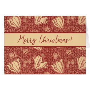 Morris Inspired Lily Flower Botanical Red Textile Hälsningskort