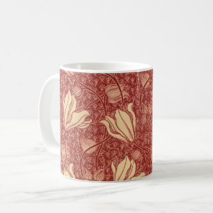 Morris Inspired Lily Flower Botanical Red Textile Kaffemugg