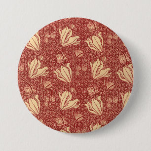 Morris Inspired Lily Flower Botanical Red Textile Knapp