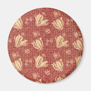Morris Inspired Lily Flower Botanical Red Textile Magnet