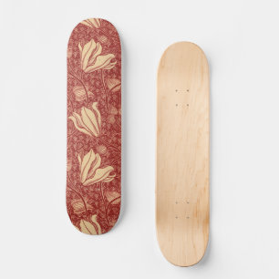 Morris Inspired Lily Flower Botanical Red Textile Mini Skateboard Bräda 18,5 Cm