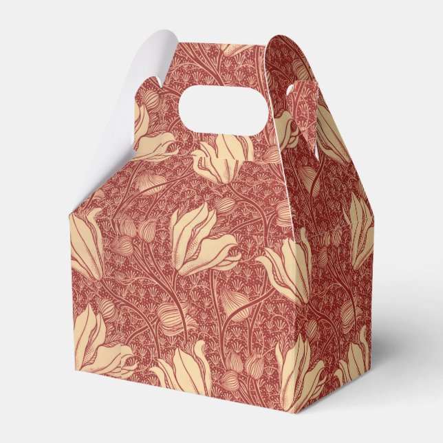 Morris Inspired Lily Flower Botanical Red Textile Presentaskar (Framsidan Sidan)