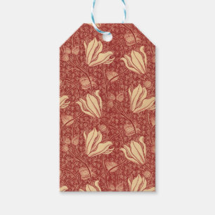 Morris Inspired Lily Flower Botanical Red Textile Presentetikett