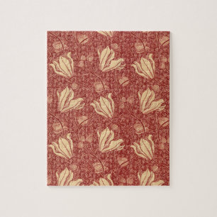 Morris Inspired Lily Flower Botanical Red Textile Pussel
