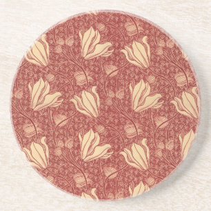 Morris Inspired Lily Flower Botanical Red Textile Underlägg