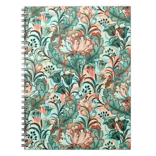 Morris Inspired Tulips, Peonies,Acanthus Grönt Anteckningsbok