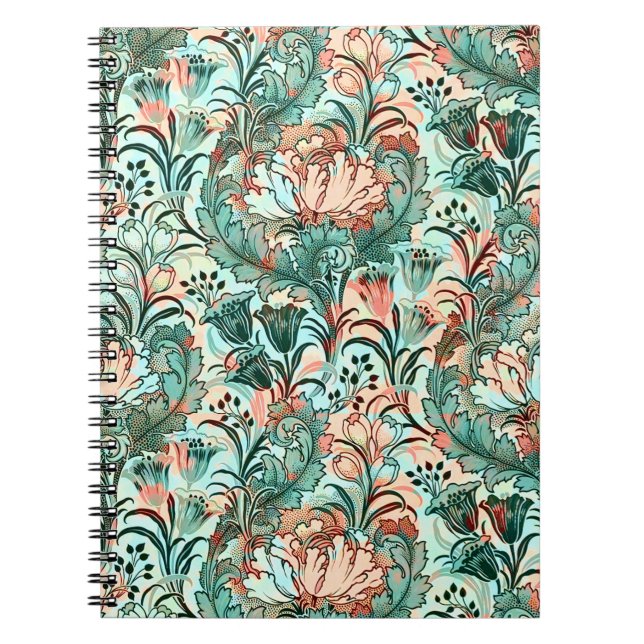 Morris Inspired Tulips, Peonies,Acanthus Grönt Anteckningsbok (Framsidan)
