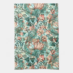 Morris Inspired Tulips, Peonies,Acanthus Grönt Kökshandduk