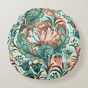 Morris Inspired Tulips, Peonies,Acanthus Grönt Rund Kudde