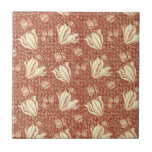 Morris Inspired Victorian Red Lily Floral Textile Kakelplatta<br><div class="desc">The Lily by Arthur Wilcock is a beautiful textile design inspired by the work of William Morris. Created between 1886 and 1890, this pattern features large white lilies and buds on long, graceful stems that sway back and forth on a deep red background. The flowing and elegant arrangement of the...</div>