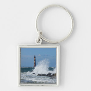 Morris Island Lighthouse Stänk Fyrkantig Silverfärgad Nyckelring