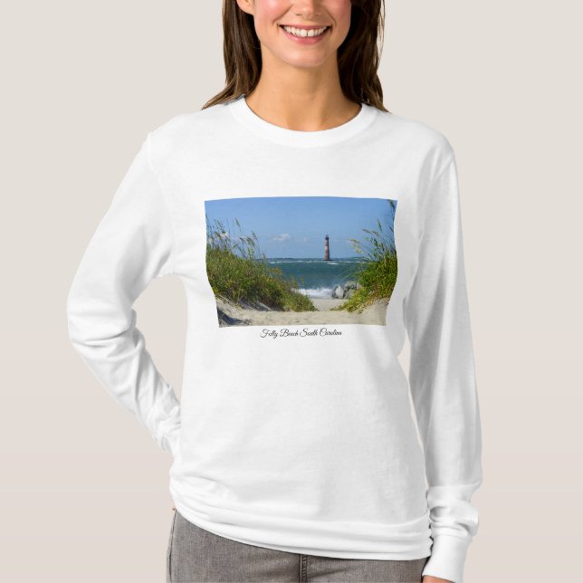 Morris Island Lighthouse Walkway Långärmad T-Shi T Shirt (Framsida)