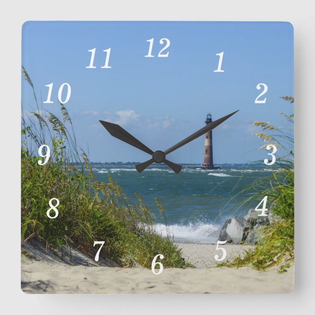 Morris Island Lighthouse Walkway Wall Clock Fyrkantig Klocka (Framsida)