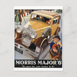 Morris Major 6 - Vintage British Auto Advert Vykort