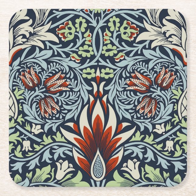 Morris Navy Blue Snakeshead Blommönstrat Tapet Underlägg Papper Kvadrat (Framsidan)