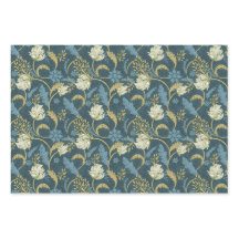 Morris Park Blue och Grönt Blommigt Demask