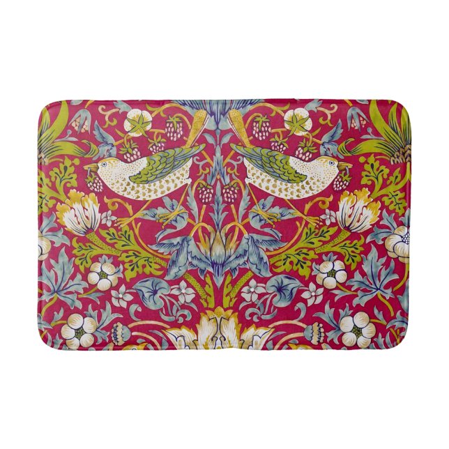 Morris Red Background Strawberry Thief Mönster Badrumsmatta (Framsidan)