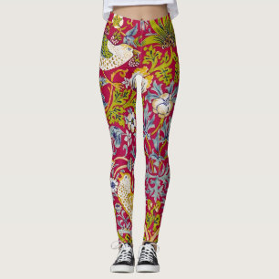 Morris Red Background Strawberry Thief Mönster Leggings