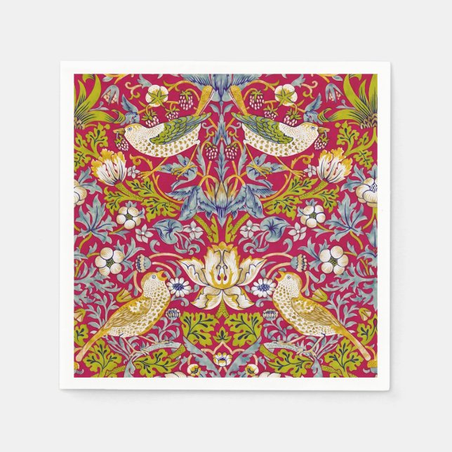 Morris Red Background Strawberry Thief Mönster Pappersservett (Framsidan)