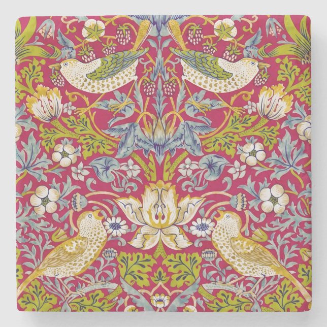 Morris Red Background Strawberry Thief Mönster Stenunderlägg (Framsidan)