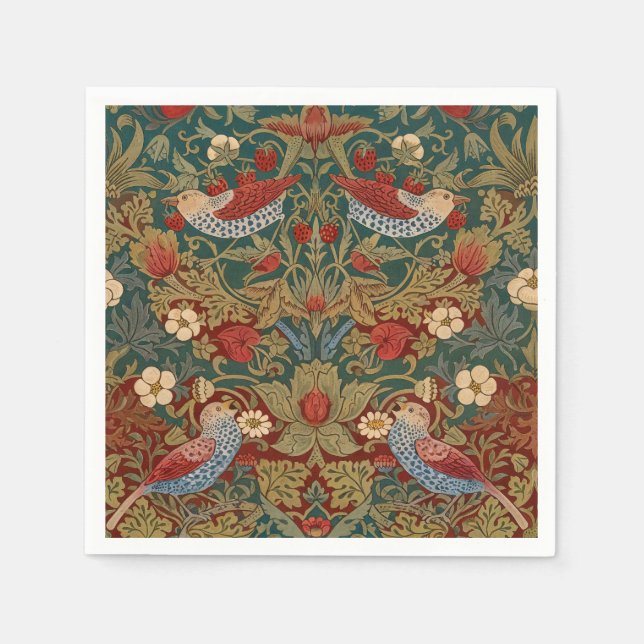 Morris - Strawberry Thief #2 Blommönster Pappersservett (Framsidan)