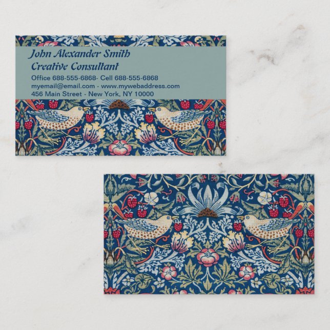 Morris Strawberry Thief Classic Indigo Blue Fin Visitkort (Fram/baksida)