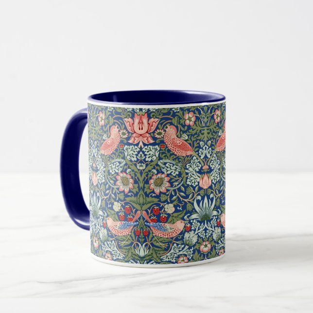 Morris Strawberry Thief Floral Pattern Blue Green Mugg (Framsida vänster)