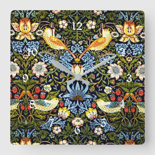 Morris - Strawberry Thief Fyrkantig Klocka (Framsida)