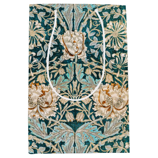 Morris Teal Blå Honeysuckle Blommig Tapet (Framsidan)