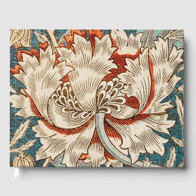 Morris Teal Blå Honeysuckle Blommig Tapet Gästböcker (Framsida)