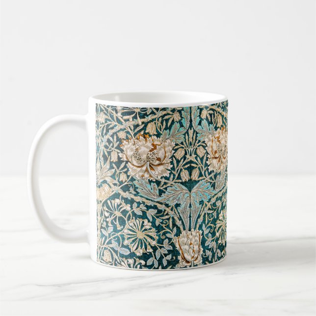Morris Teal Blå Honeysuckle Blommig Tapet Kaffemugg (Vänster)