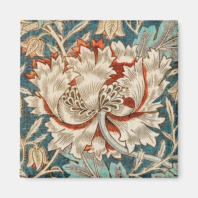 Morris Teal Blå Honeysuckle Blommig Tapet Magnet (Framsidan)