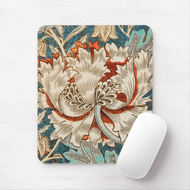 Morris Teal Blå Honeysuckle Blommig Tapet Musmatta (Med mus)