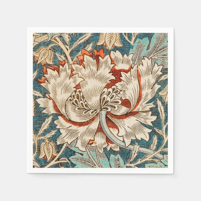Morris Teal Blå Honeysuckle Blommig Tapet Pappersservett (Framsidan)