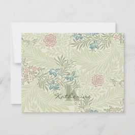 Morris Teal Blue & Rosa Larkspur Mönster Note Card Anteckningskort