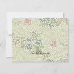 Morris Teal Blue & Rosa Larkspur Mönster Note Card Anteckningskort