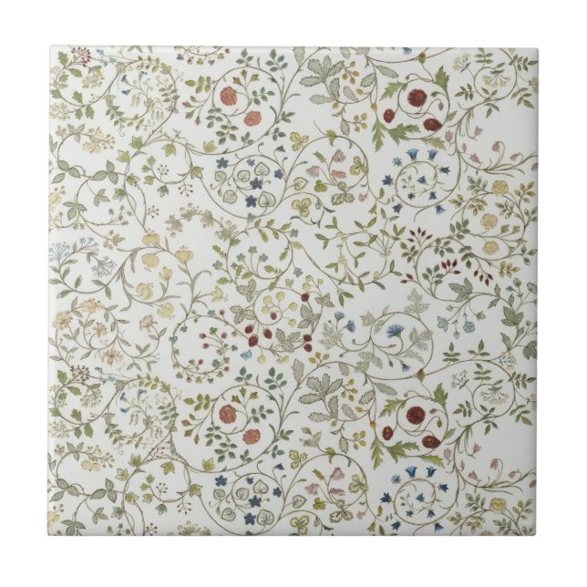 Morris vintage windrush broderi Blommönster Kakelplatta (Framsidan)