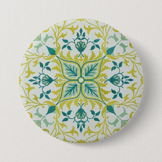 Morris Yellow Turquoise Vine & Flower Pattern Knapp (Framsida)