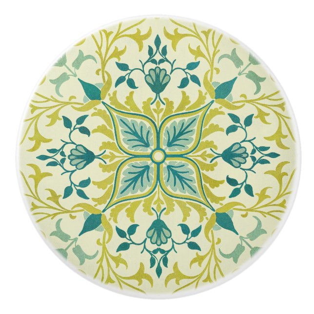 Morris Yellow Turquoise Vine & Flower Pattern Knopp (Framsidan)