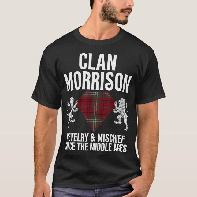 Morrison Klan Scottish Namn Jackar Arm Tartan Fa T Shirt (Framsida)