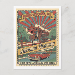 Morristown NJ Retro 1950-tal Historisk Resa Vykort