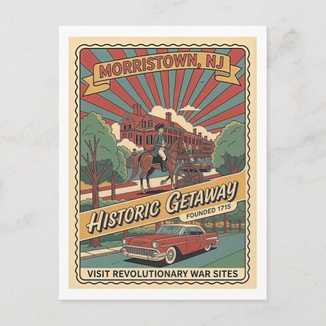Morristown NJ Retro 1950-tal Historisk Resa Vykort (Framsida)