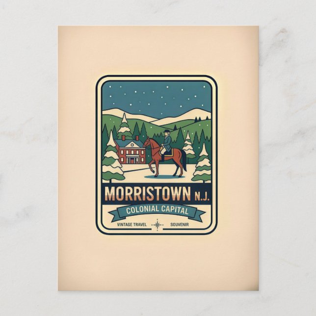 Morristown NJ Retro 1950s Travel Vykort (Framsida)