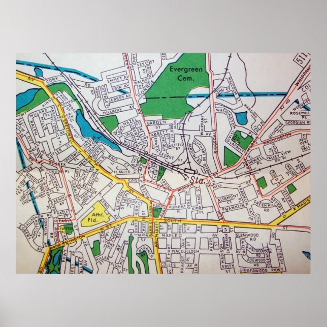 Morristown, NJ Vintage Karta Poster (Framsidan)