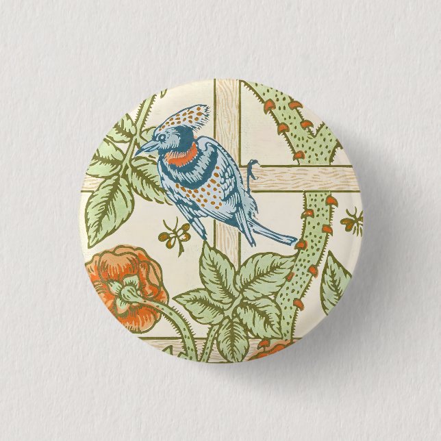 Morris'Trellis 1862 Vintage Flower & Bird Mönster Knapp (Framsida)