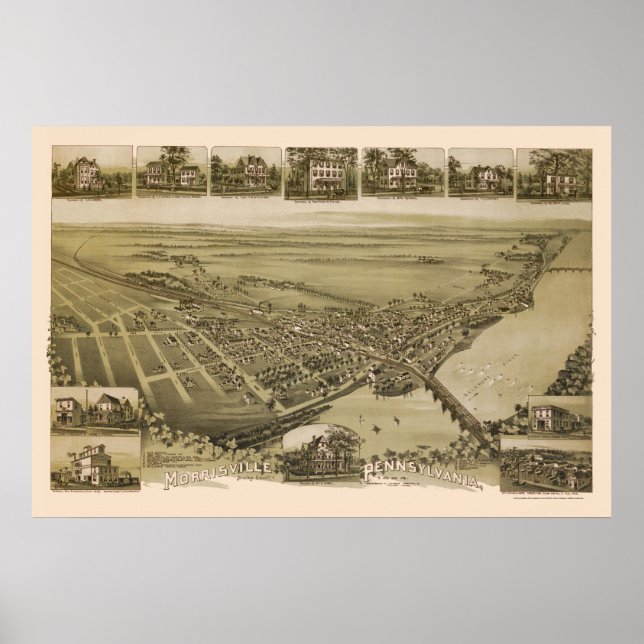 Morrisville, PA Panoramic Karta - 1893 Poster (Framsidan)
