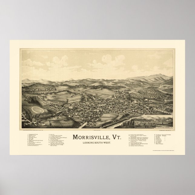 Morrisville, VT Panoramic Karta - 1889 Poster (Framsidan)